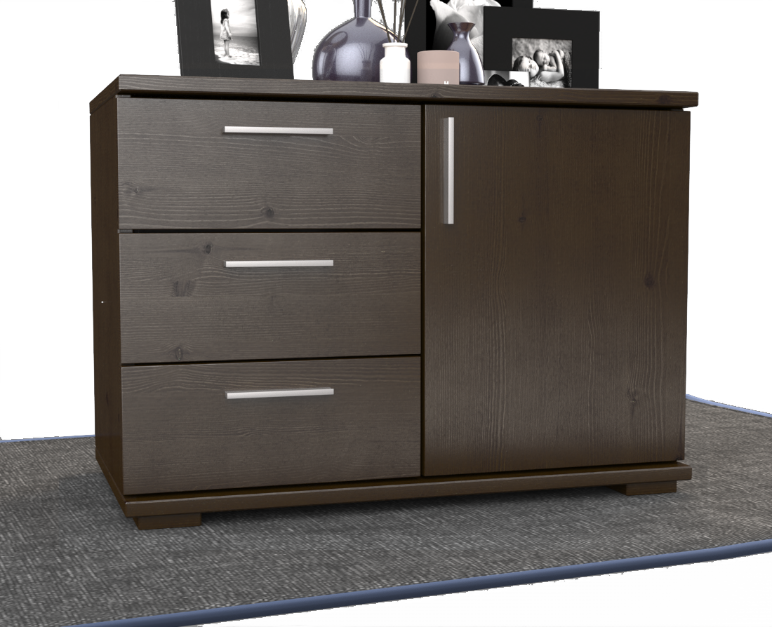 Nobis Kommode Sideboard 1-Türig 3 Schubladen 100% Bio Kiefer Massivholz