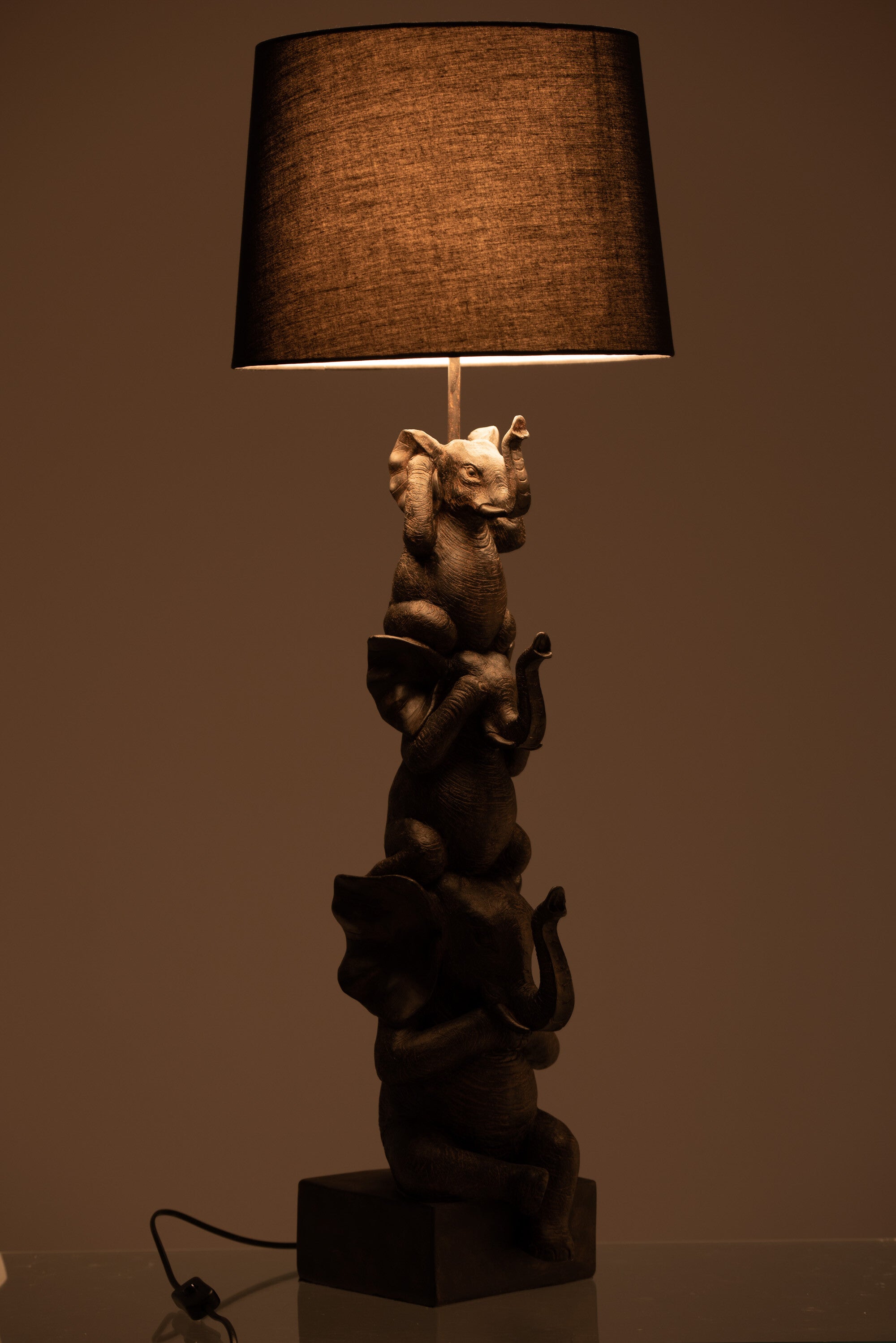 Elegante bruine olifantenlamp - design horen/zien/stilte - hoogwaardige tafelverlichting 