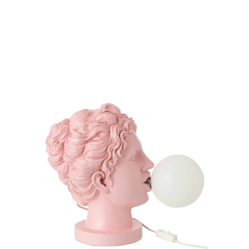 Table lamp Lady with bubble gum – Stylish bust lamp in rose