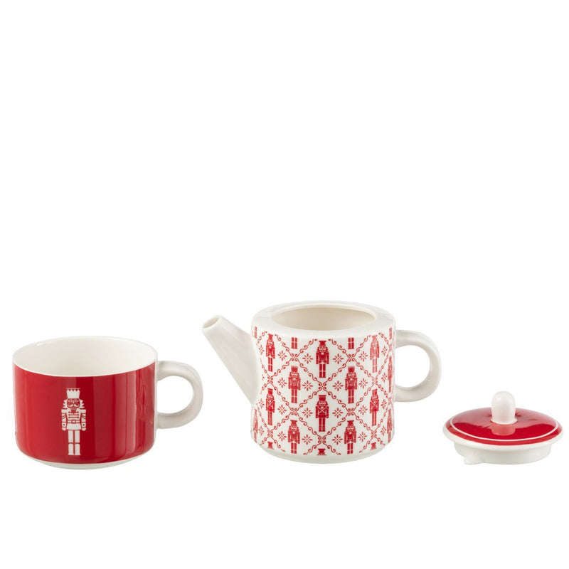Teapot with cup in nutcracker design 780 ml ceramic red