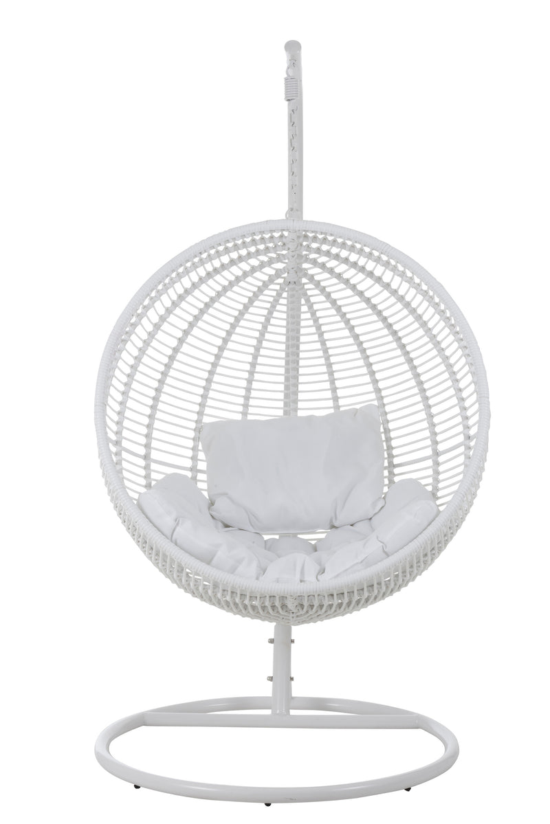 Round hammock chair made of steel and wicker in white: relaxation and coziness outdoors