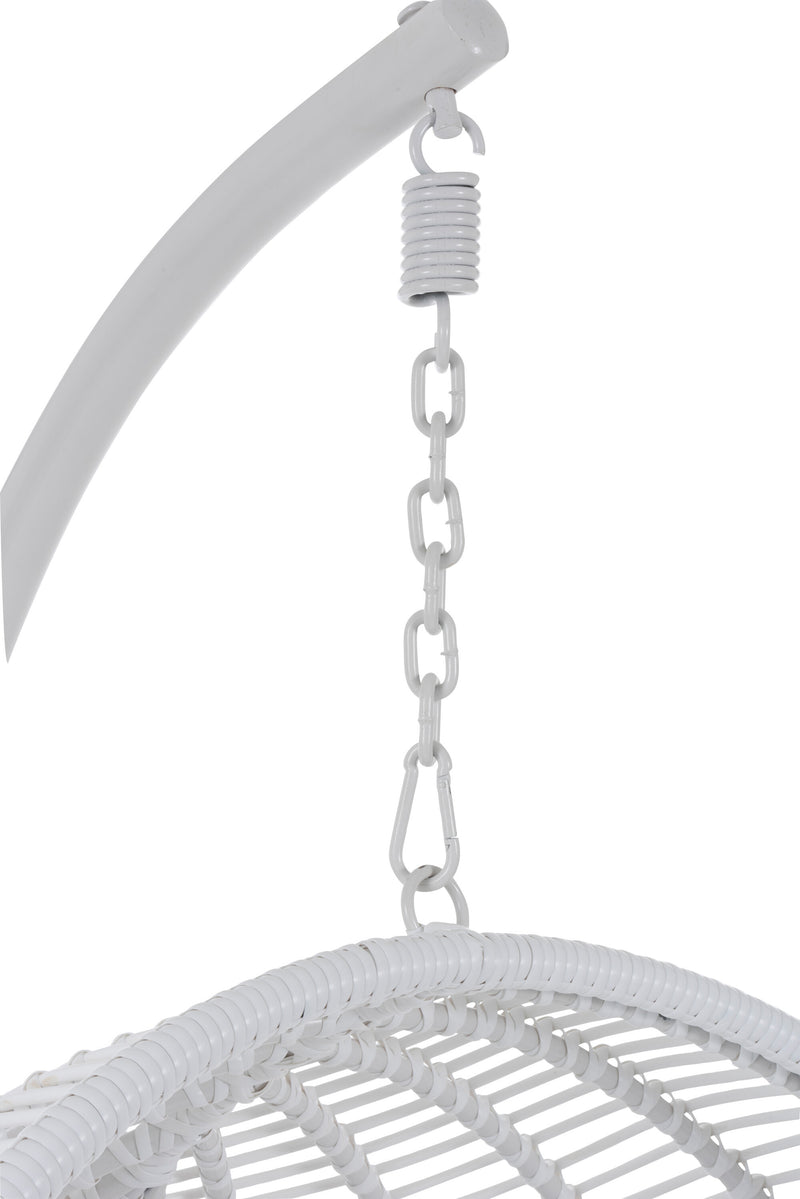 Round hammock chair made of steel and wicker in white: relaxation and coziness outdoors
