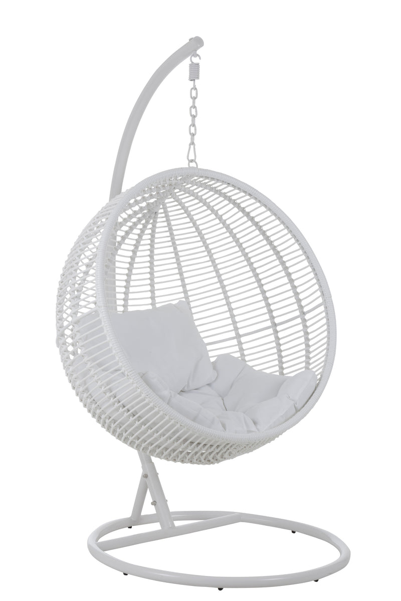 Round hammock chair made of steel and wicker in white: relaxation and coziness outdoors