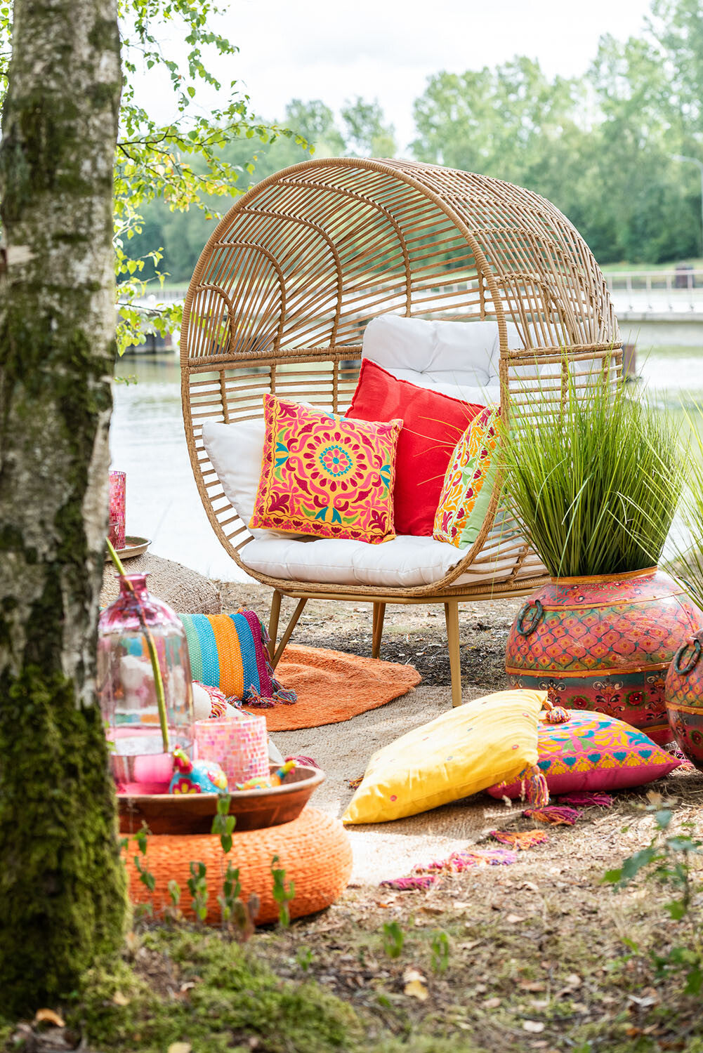 Garten Sessel Stuhl Lounge in Ovaler Form aus Stahl in Naturell Komfort und Stil für Ihre Outdoor-Oase