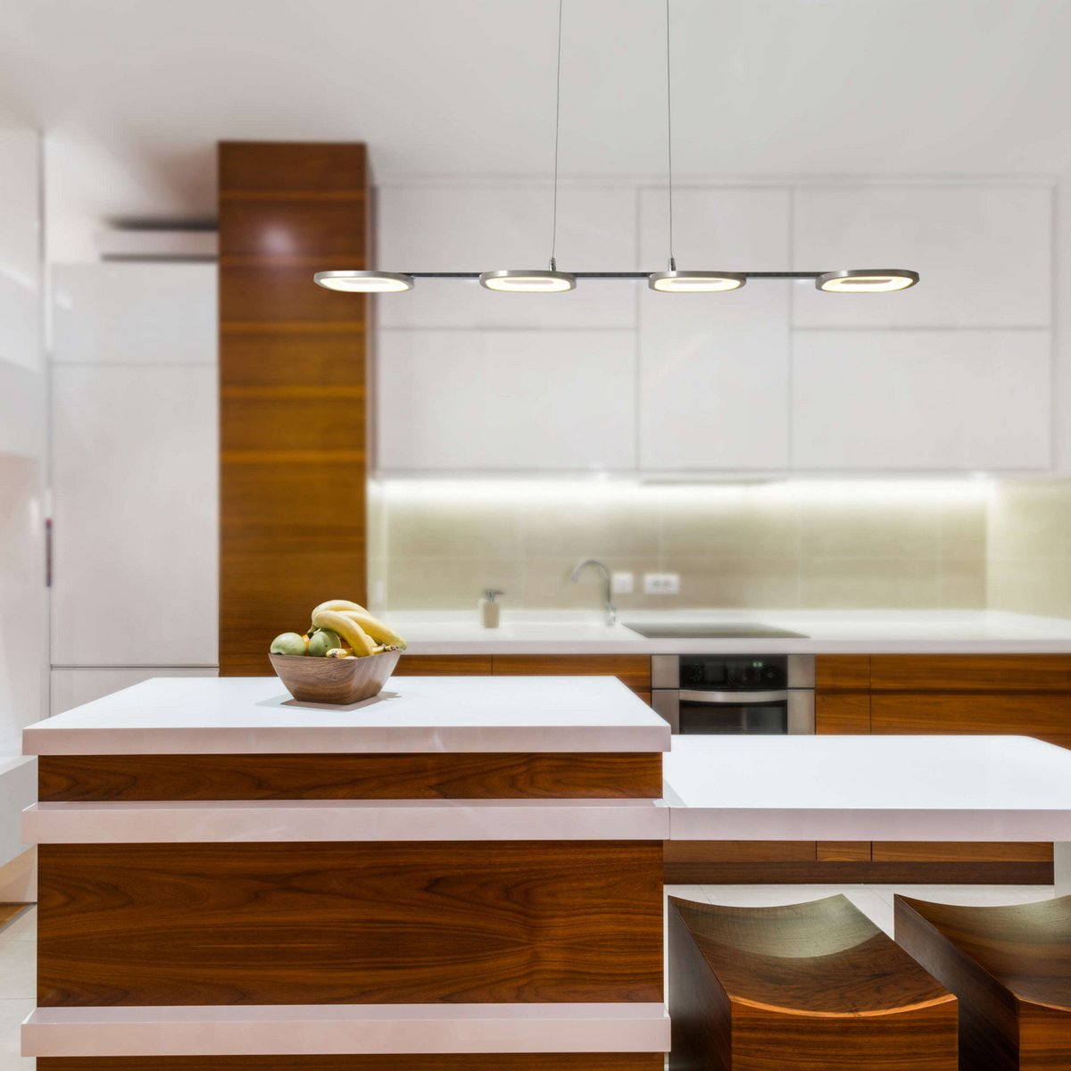 LED pendant light "BEAM" made of metal and plastic in bright steel, with integrated LED