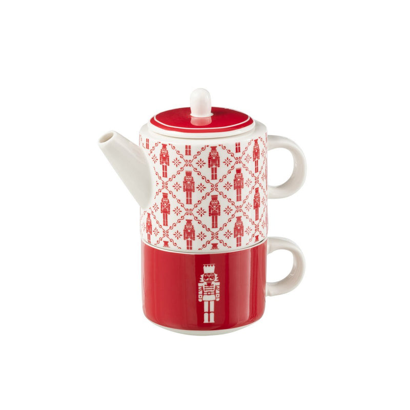 Teapot with cup in nutcracker design 780 ml ceramic red