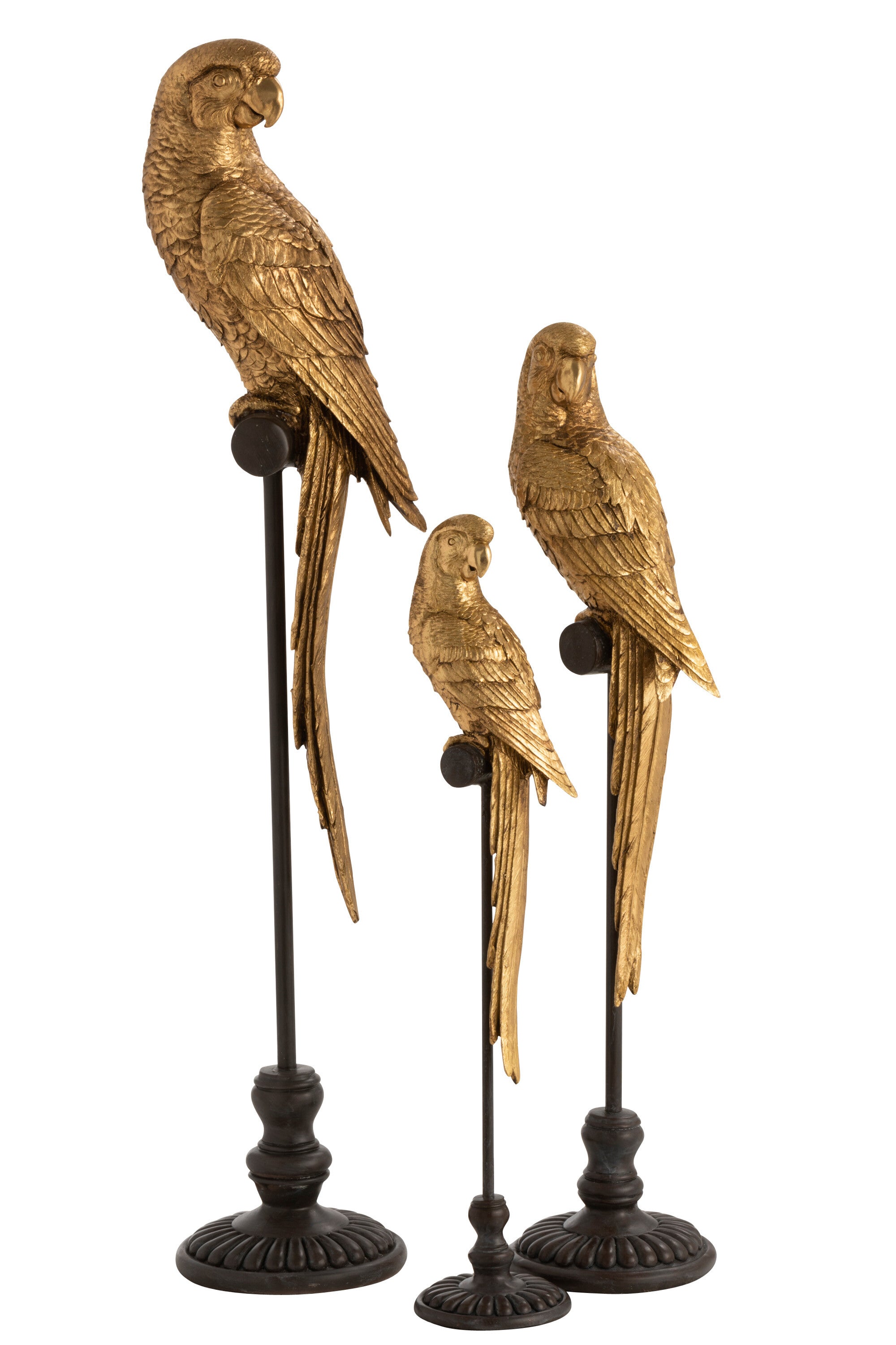 Eleganter Papagei aus Poly in Gold auf Braunem Stab Exquisites Deko-Element in Drei Größen