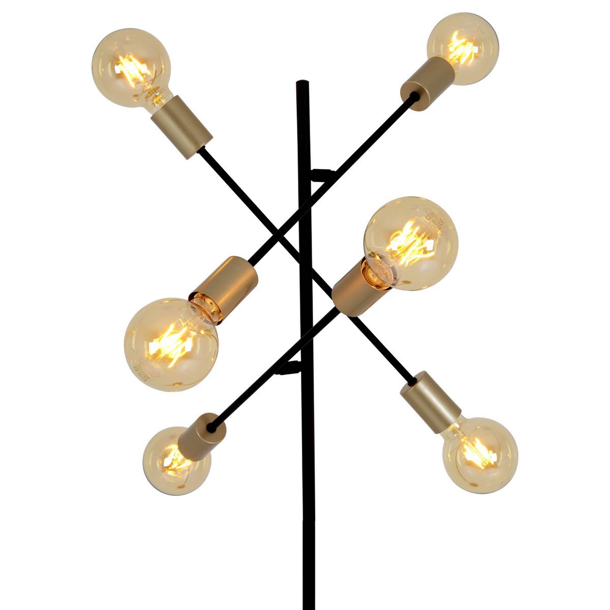 Stehleuchte "MODO" aus Metall in Schwarz,, Fassungen in Gold, E27-Fassung, Stehlampe für Wohnzimmer, Esszimmer, Küche, Diele, Flur oder Büro, 150 x 49 cm