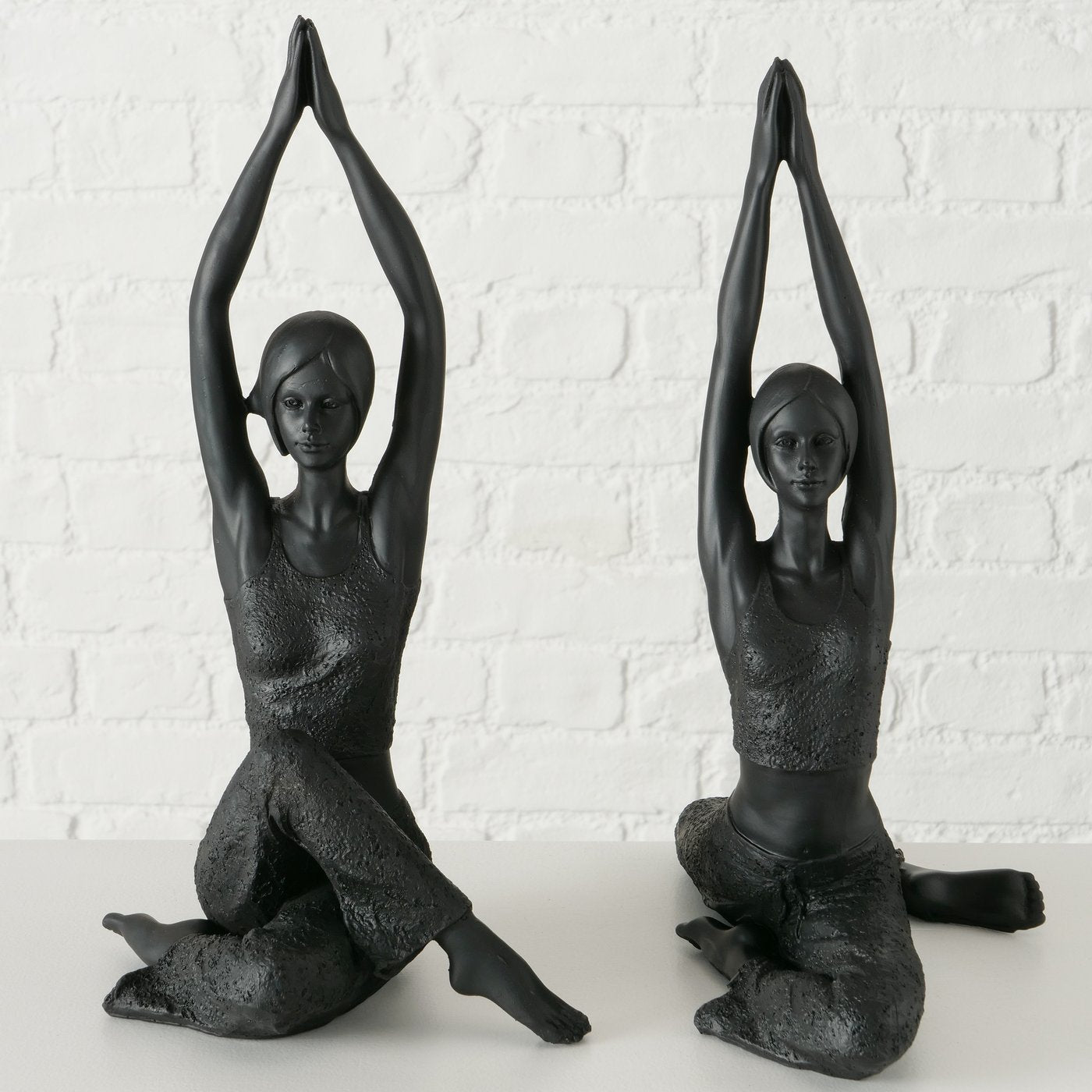 Set of 2 Yoga Meditation Figures 'Asana' - Elegant Black Resin Sculptures, Yoga Ladies in Sitting Position, 40cm Height