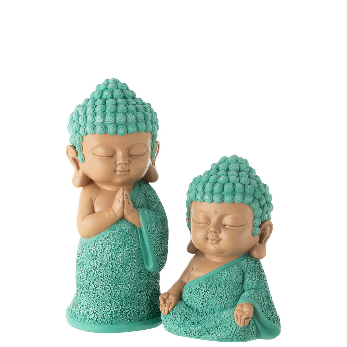 Mönch Figur betendes Azurblau Polyresin Höhe 32cm