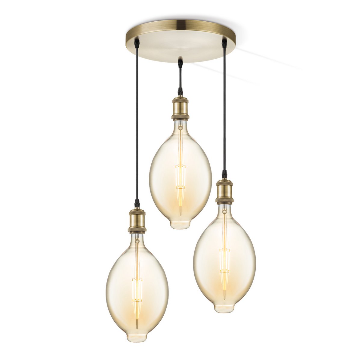 Hanging lamp vintage round oval 3L G125 dimmable E27 amber