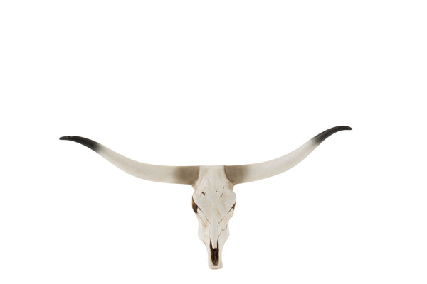 Dekorativer Polyresin Longhorn Schädel in Weiß Naturell