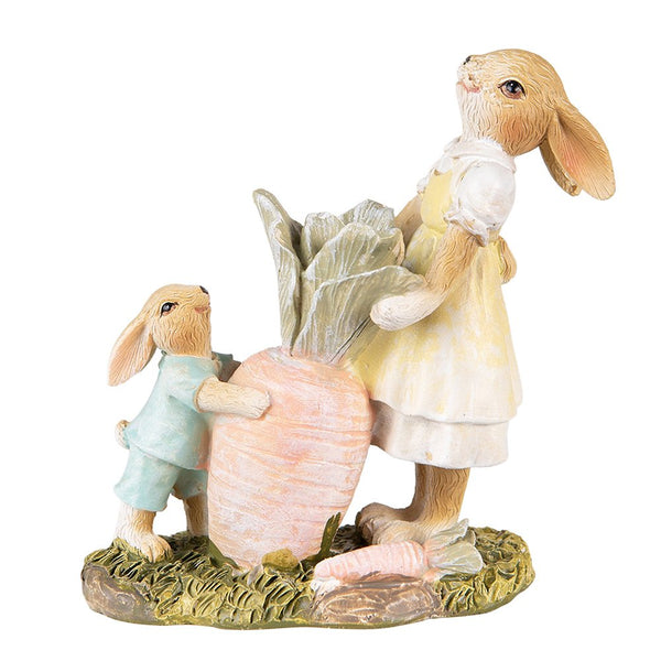 Decorative picture rabbits brown yellow 12x6x13 cm