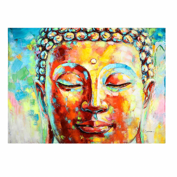 Bild Buddha Leinwand bunt hochglänzende Acrylbeschichtung handgemalt 120x90cm