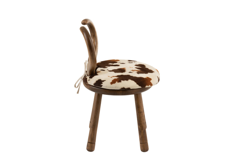 Set of 2 cow horn children's chairs - brown solid wood chairs with brown-cream faux fur