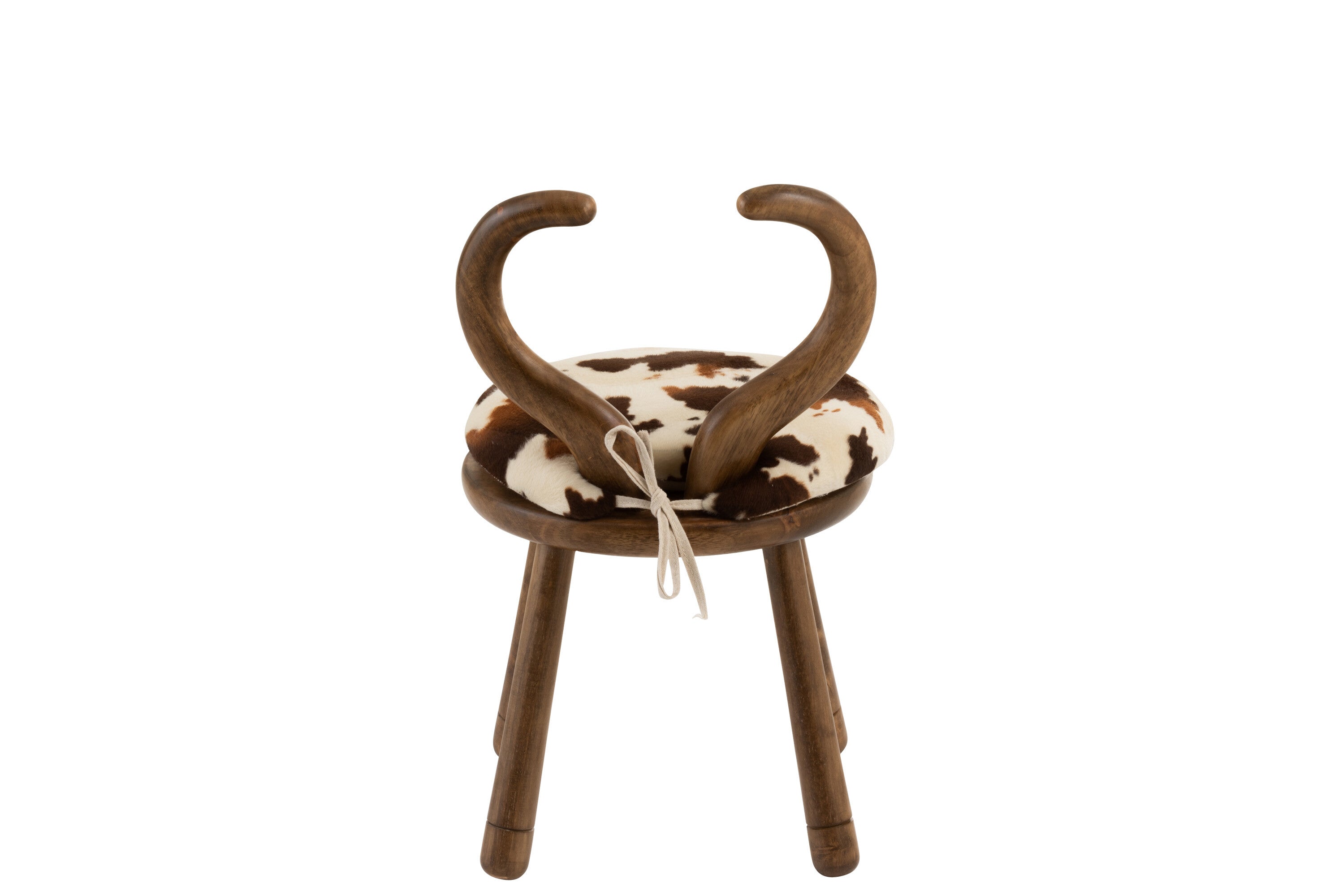 Set van 2 kinderstoelen van koehoorn - bruine massief houten stoelen met bruin crème imitatiebont