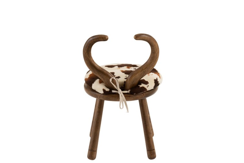 Set of 2 cow horn children's chairs - brown solid wood chairs with brown-cream faux fur