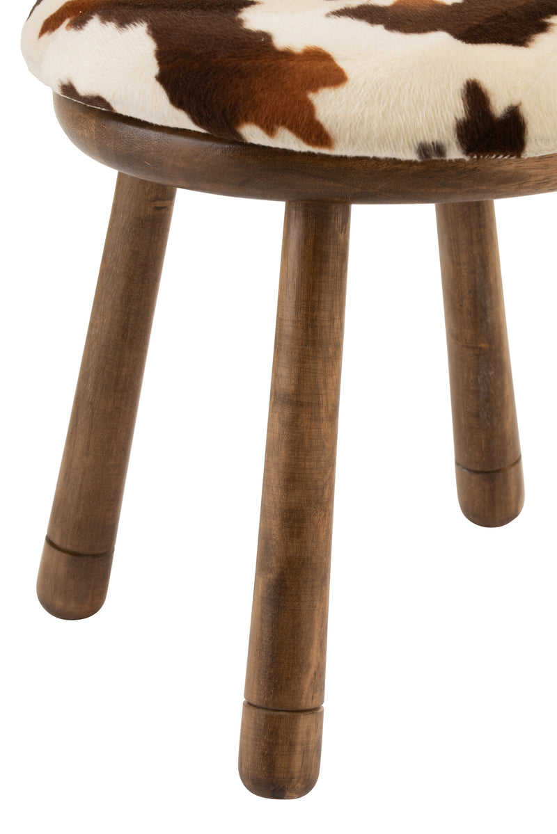 Set of 2 cow horn children's chairs - brown solid wood chairs with brown-cream faux fur