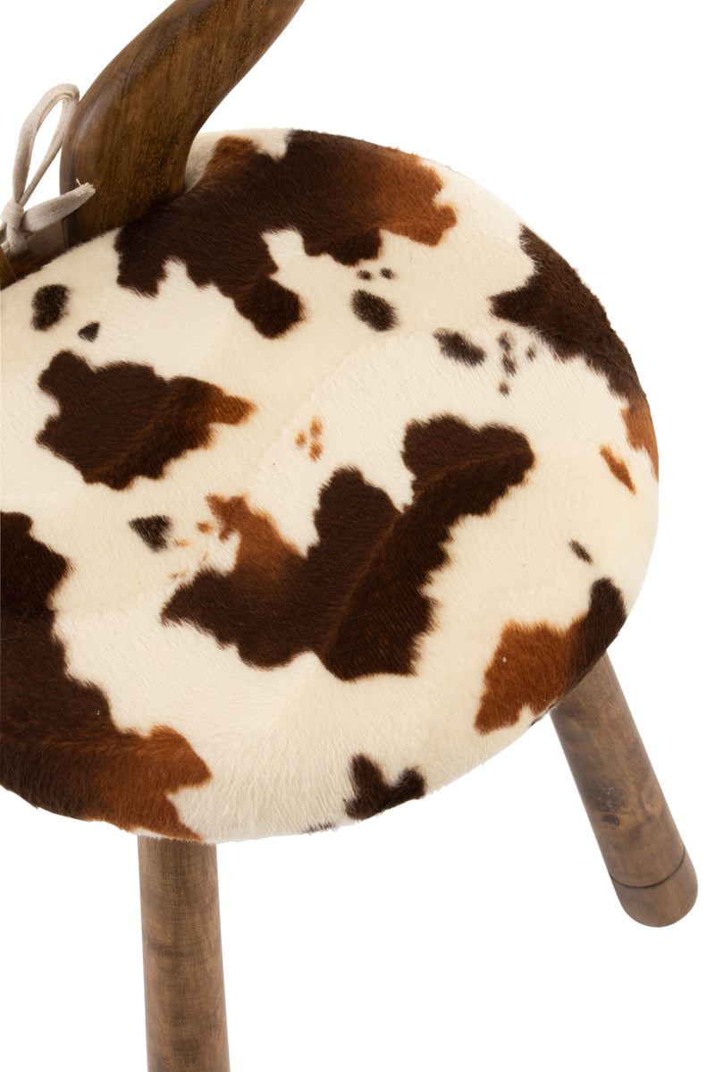 Set of 2 cow horn children's chairs - brown solid wood chairs with brown-cream faux fur