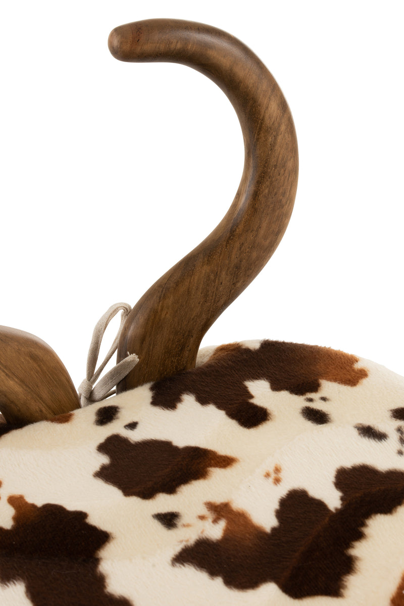 Unique stool with cowhide and wooden horns – 58 cm height
