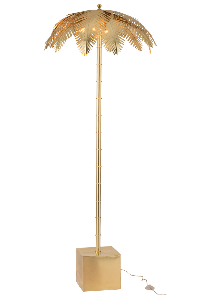 Prachtige gouden vloerlamp van kokosbladeren en staal - tropische flair voor het moderne leven