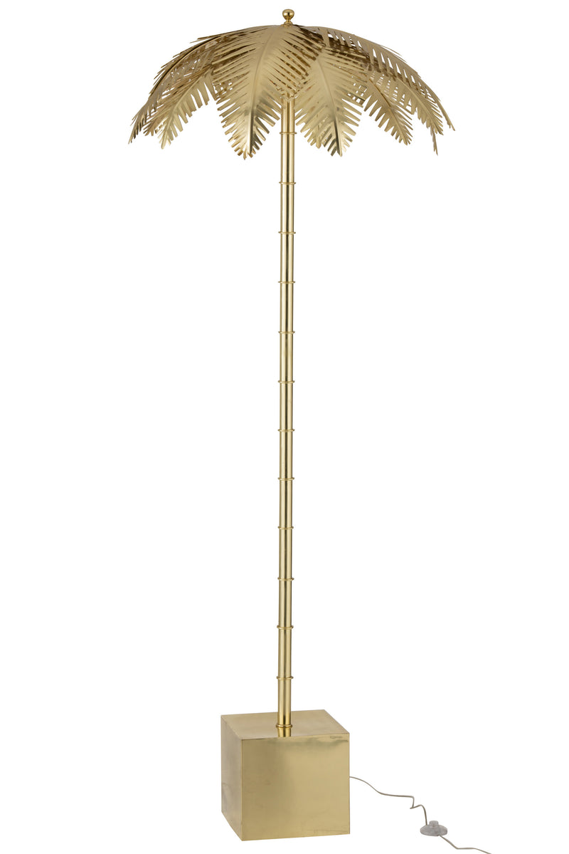 Prachtige gouden vloerlamp van kokosbladeren en staal - tropische flair voor het moderne leven