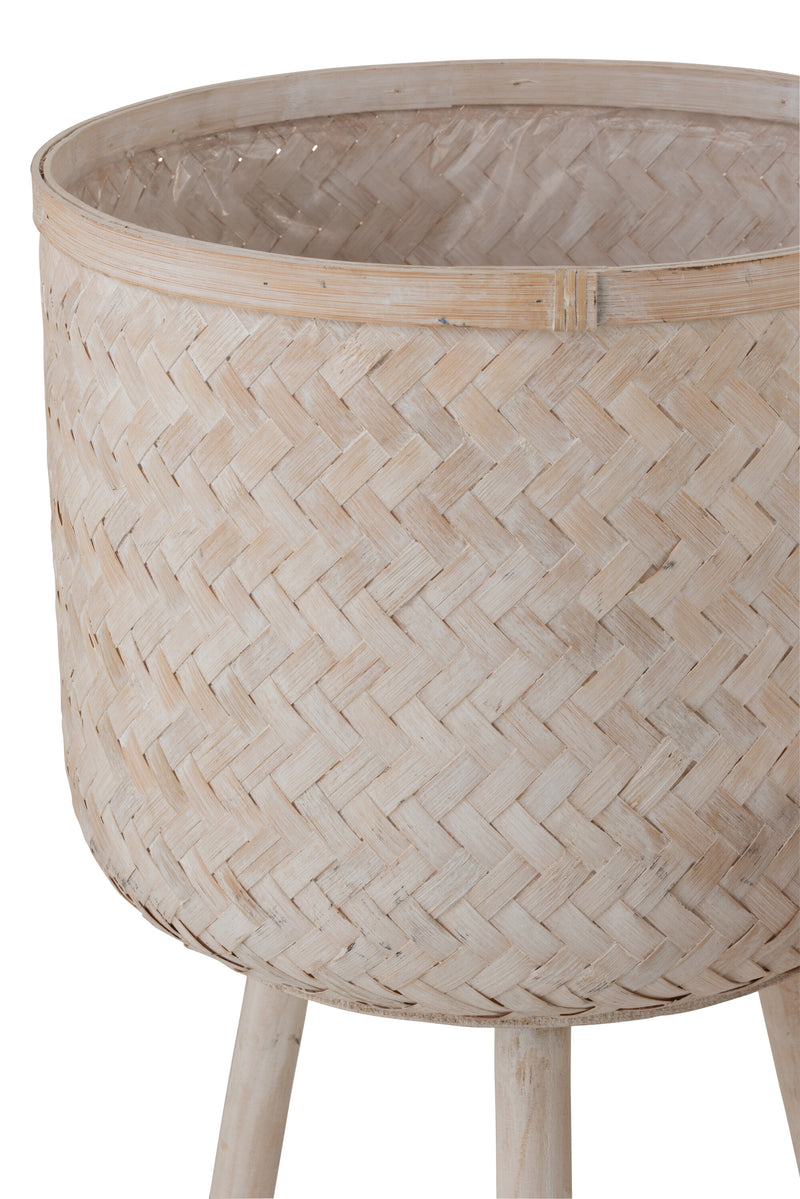 Set von 3 Dreibeinigen Blumentöpfen - Bambus/Plastik, Naturell Wash