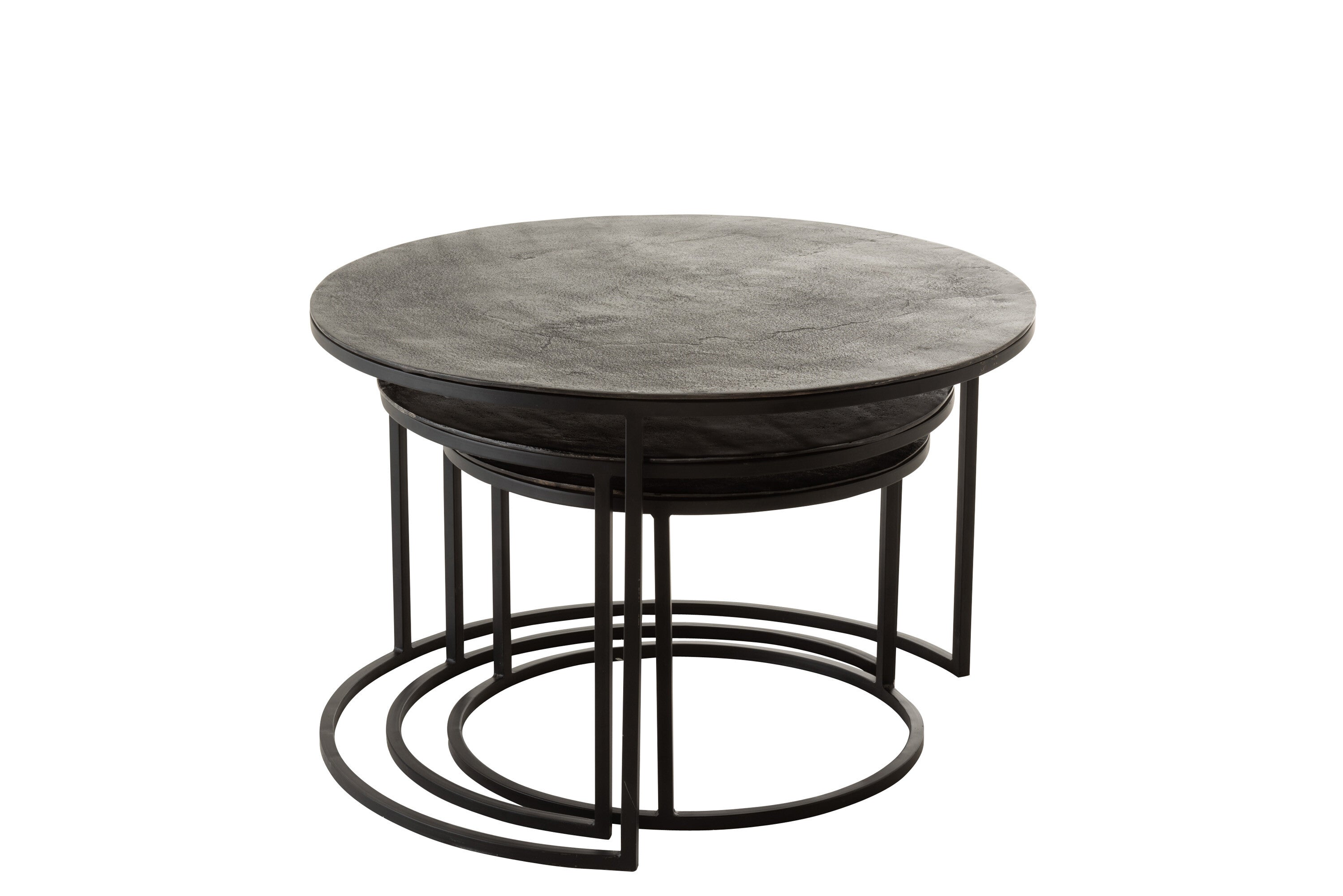 Set van 3 ronde bijzettafels in antiek zwart - geoxideerd aluminium/ijzer