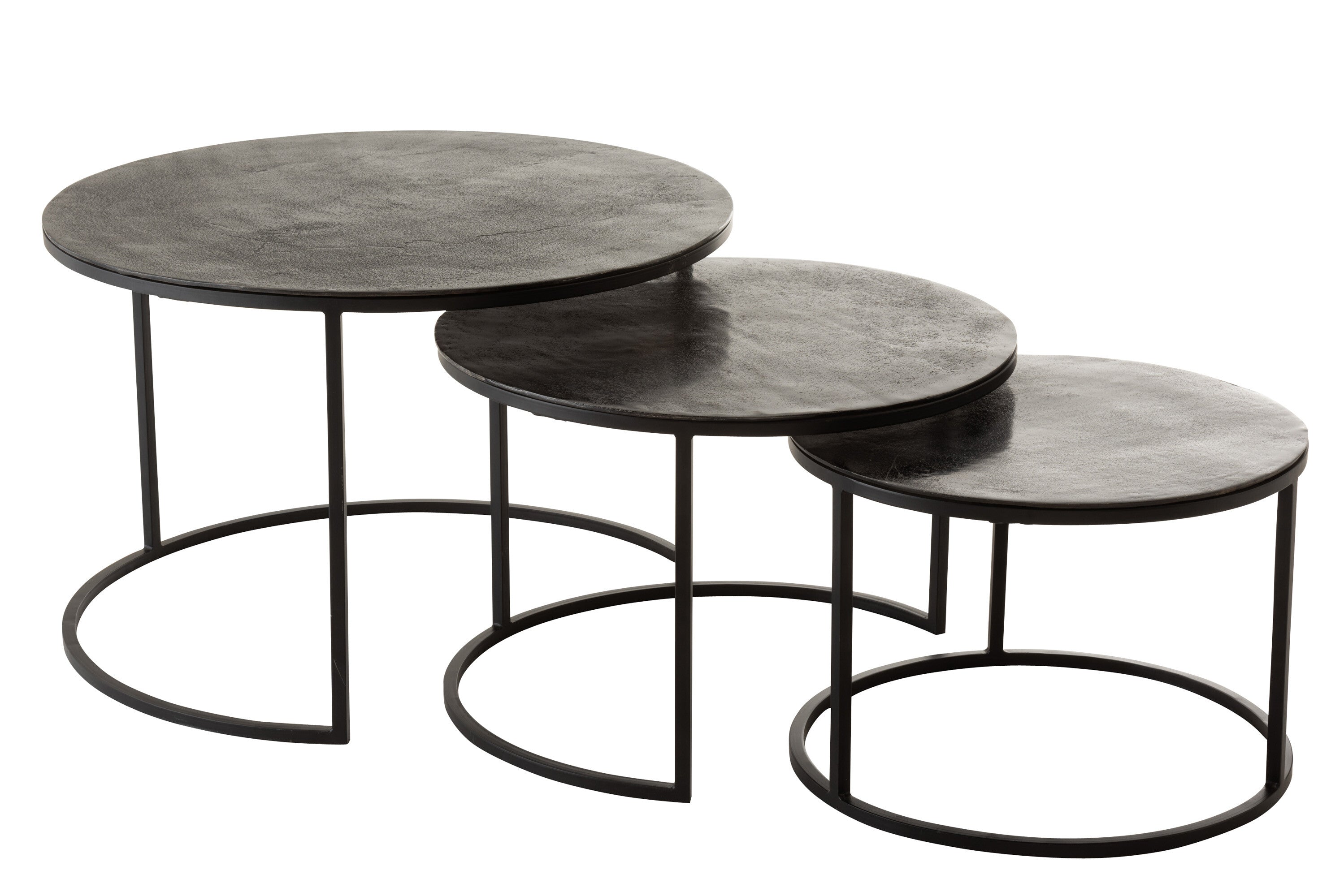 Set van 3 ronde bijzettafels in antiek zwart - geoxideerd aluminium/ijzer