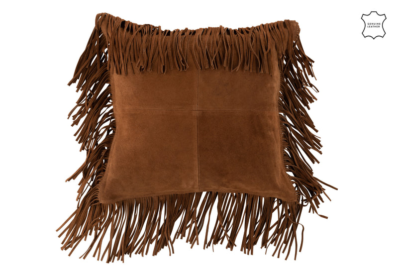 Elegante lederen kussens met franjes in cognac - exclusieve accenten voor je huis