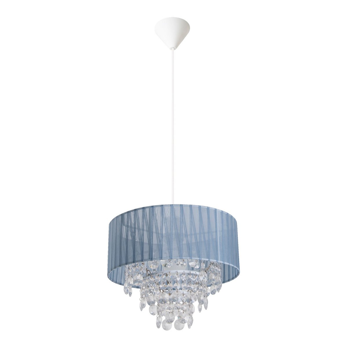 Deko-Pendelleuchte "KRISTALLO", Hängelampe aus Metall, transparentem Kunststoff und grauem Textilmaterial, E27-Fassung, für Esszimmer, Wohnzimmer, Diele oder Büro, 30 cm Durchmesser