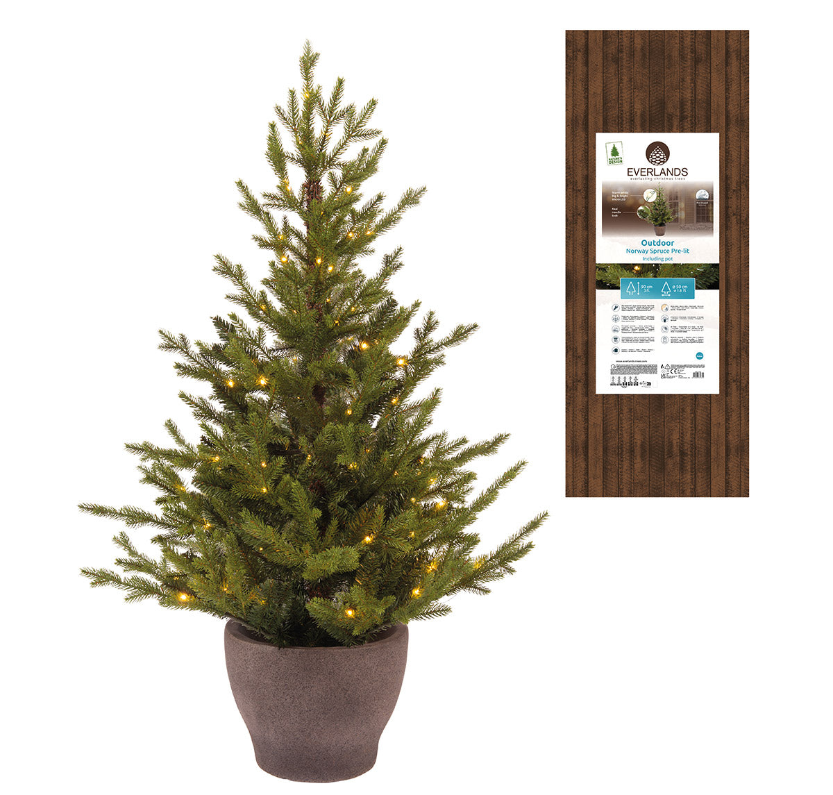 Winterglanz Tanne LED Tannenbaum 90 cm mit Topf und warmweißen Lichtern