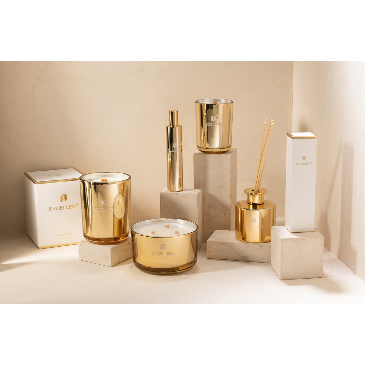 J-Line Duftkerze Excellent - Golden Honey - Glas - Gold - klein - 50U