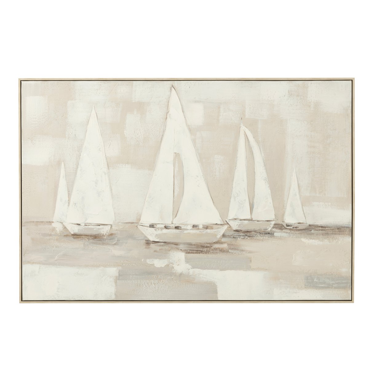 Handgeschilderde canvas afbeelding zeilboten witbruin