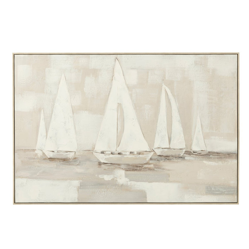 Hand-painted canvas painting Sailboats White-Brown