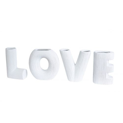 Ceramic vases set of 4 'Love' in white - decorative with a ribbed structure