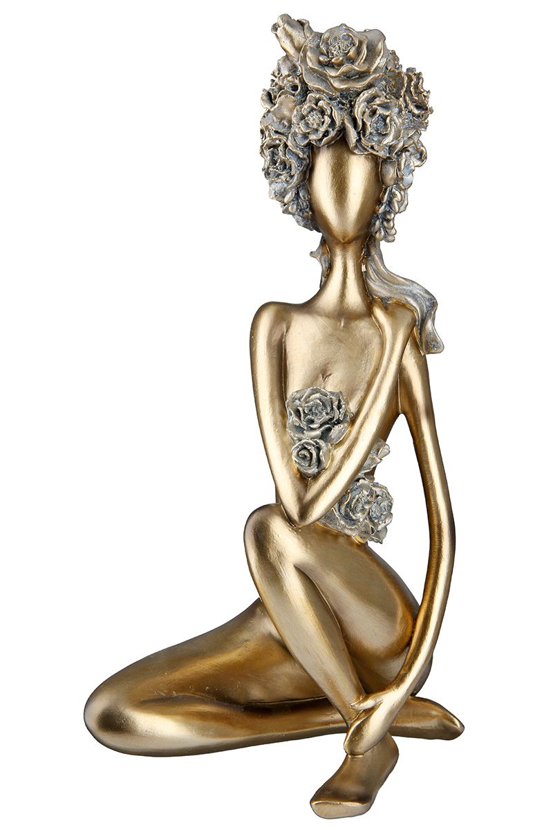2-piece yoga figure 'Rose' - Golden yoga pose with rosary beads