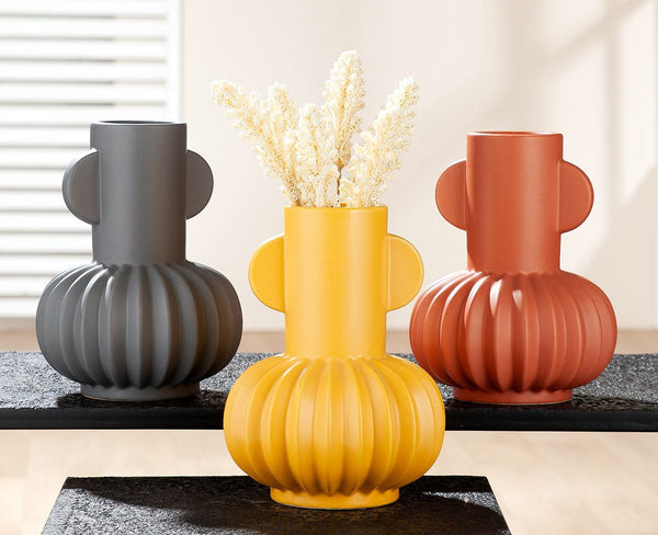 Keramik Vasen 'Futurama' – Sortiertes 3er-Set in Grau, Gelb und Terrakotta, 20 cm Höhe