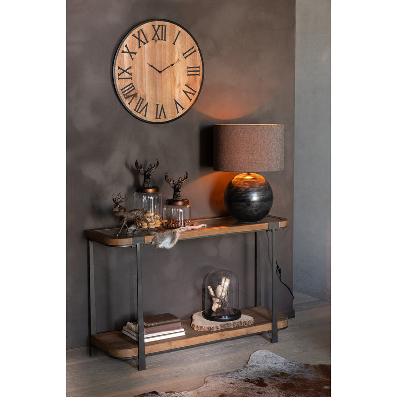 Round wall clock made of wood and iron, 60 cm in natural look