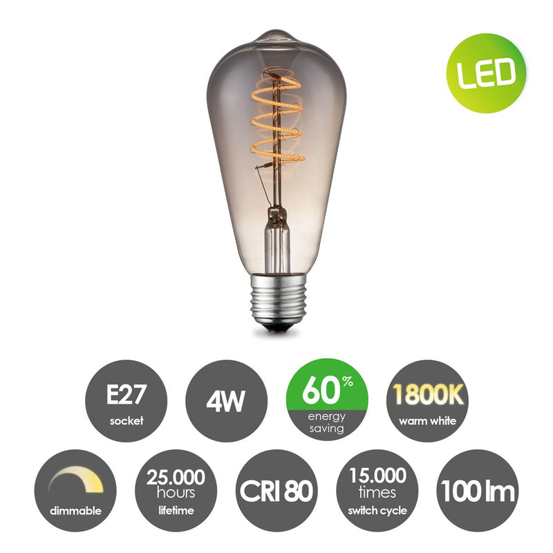 Home Sweet Home dimmable LED drop spiral E27 4W 100Lm 1800K socket