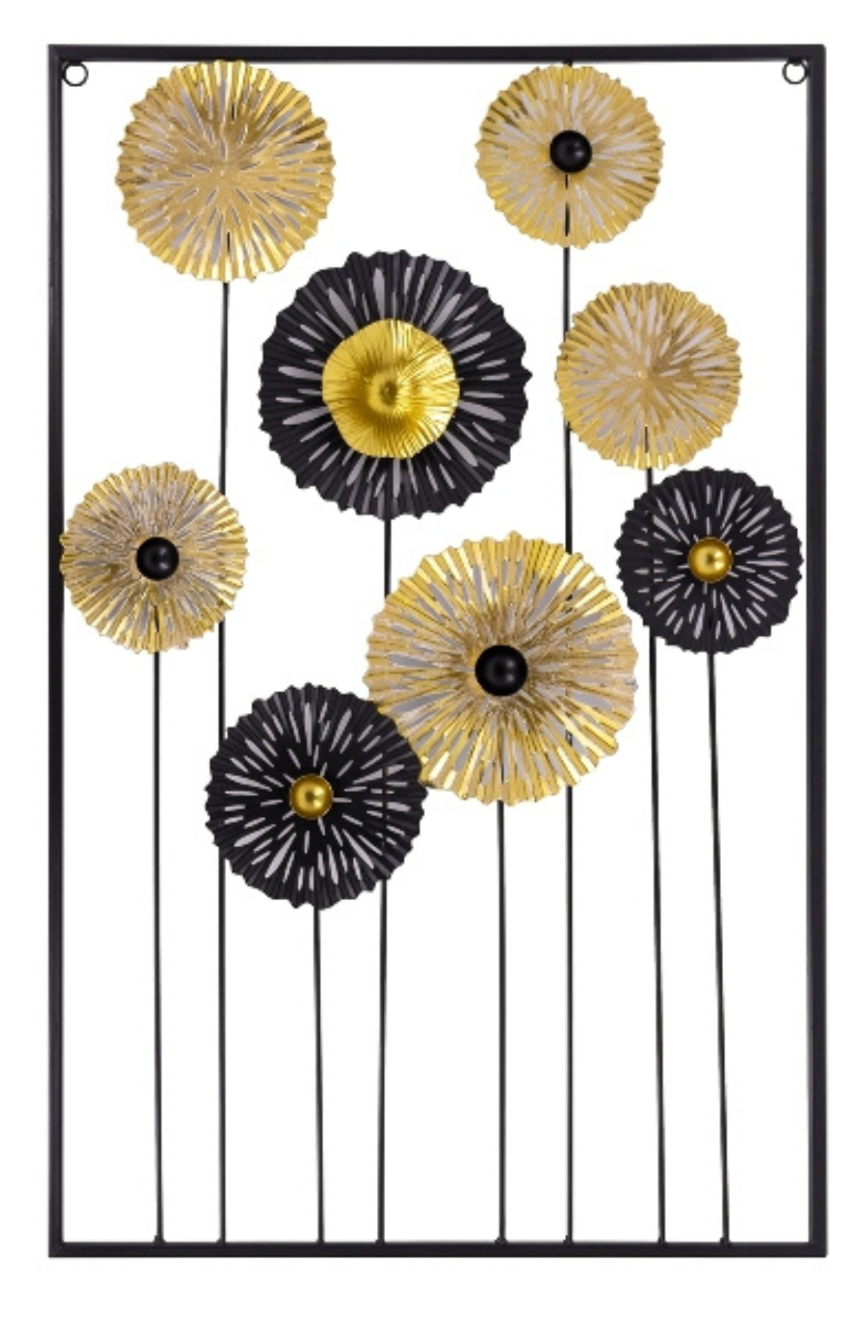 Metalen wanddecoratie 'Bloemen' 70x45cm - Elegante muurkunst in goud en zwart voor woonkamer, slaapkamer, kantoor