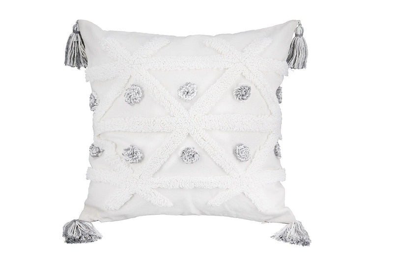 2er Set Kissen 'Tullus' 45x45cm - Deko mit Quasten in Creme/Weiß/Grau - Baumwolle & Polyester