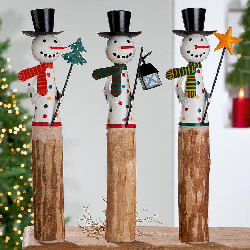 Set of 3 XL wooden snowman 'Egon' - a colorful winter wonder!