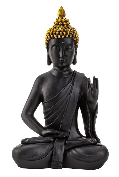 Majestic Buddha figure with golden crown - stylish polyresin statue, 31cm 
