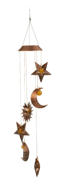 Solar powered wind chime with sun, moon and stars - LED illuminated, 84cm
