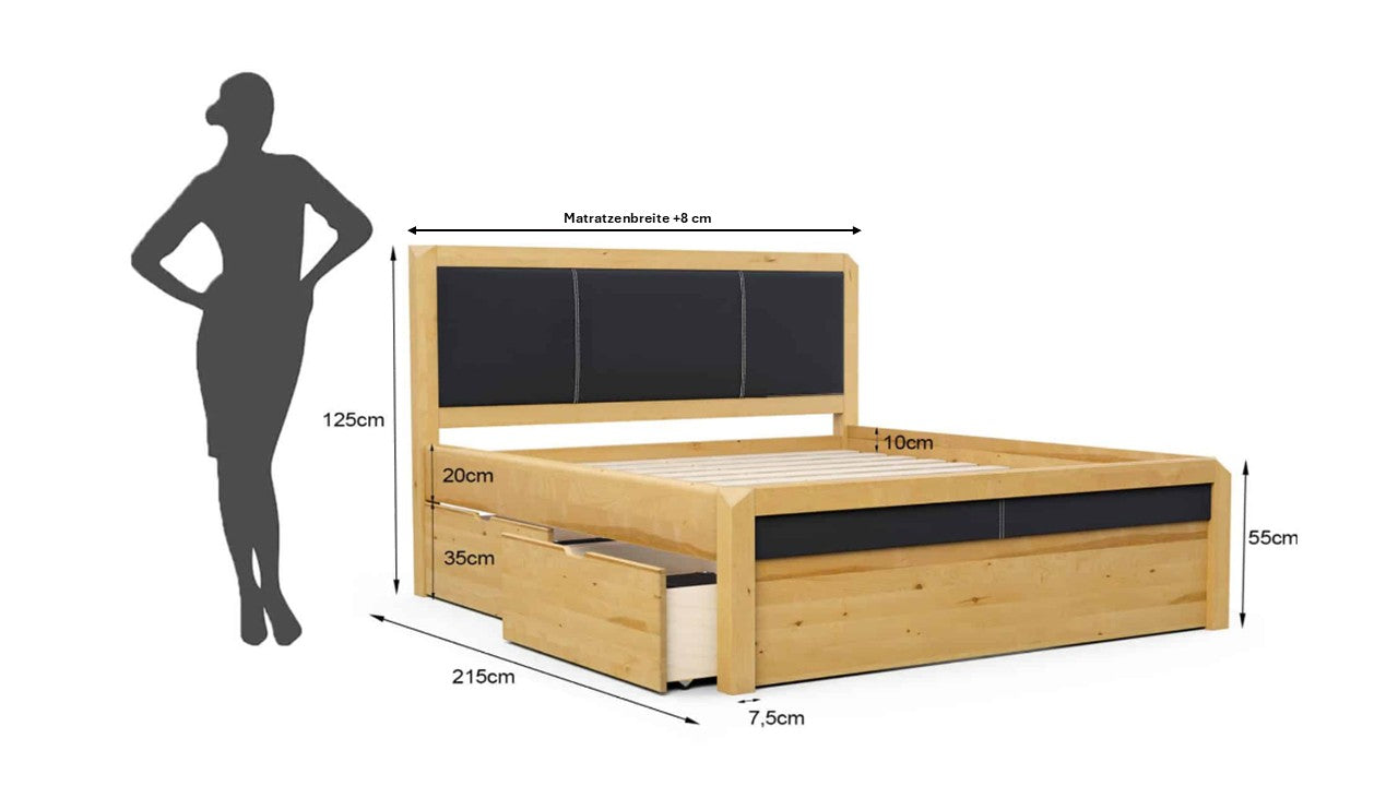 ALTO-VERSO Massivholzbett mit 4 x Bettschubladen