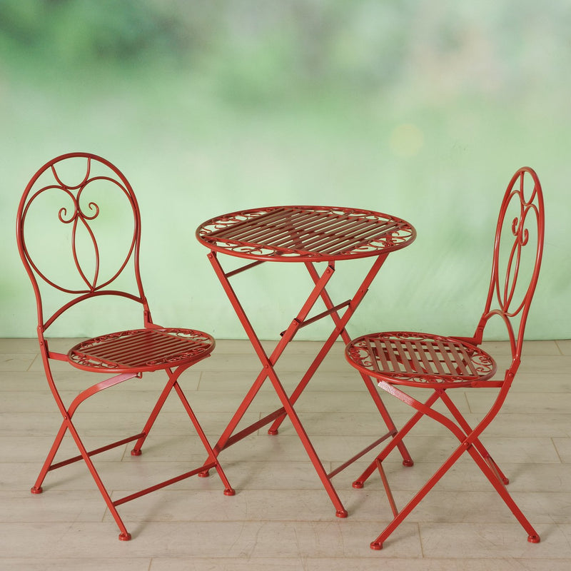 Bistroset Jasmin 3-teilig Metall rot klappbar für Balkon & Garten