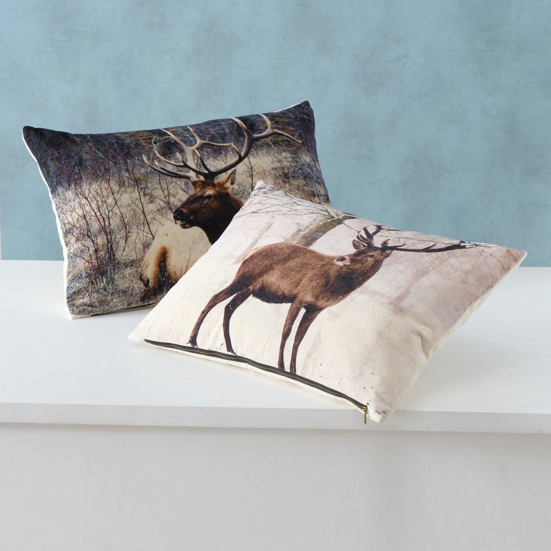 2er-Set Kissen "Alcina" – Hirschmotiv im Wald-Design, 60x40 cm