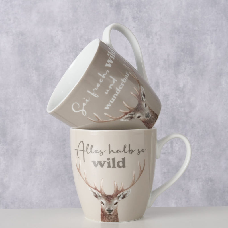 Set of 6 jumbo cups wild - deer motif, 480 ml