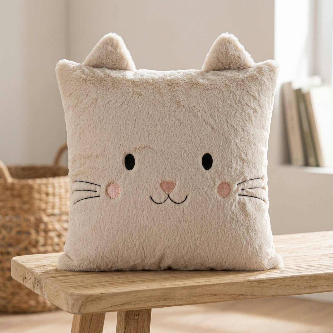 Dekokissen Mizi mit Katzenmotiv beige aus Polyester 40 cm